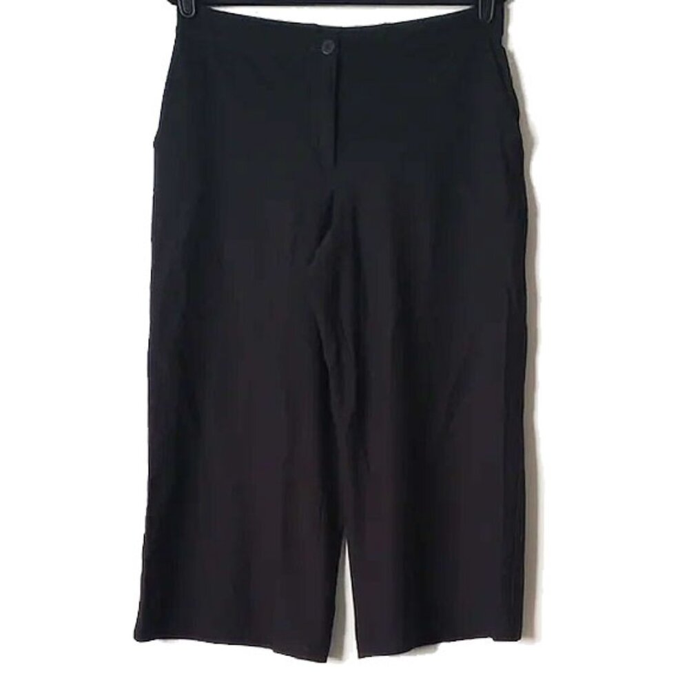 Eileen Fisher Petite Jersey Viscose Cropped Crepe Wide Leg Pants 12P Black - Picture 2 of 9